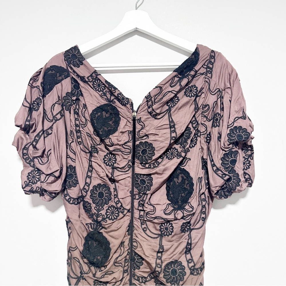NWT Free People Ruched Women's Mini Dress with Floral Embroidery size L - Picture 9 of 13